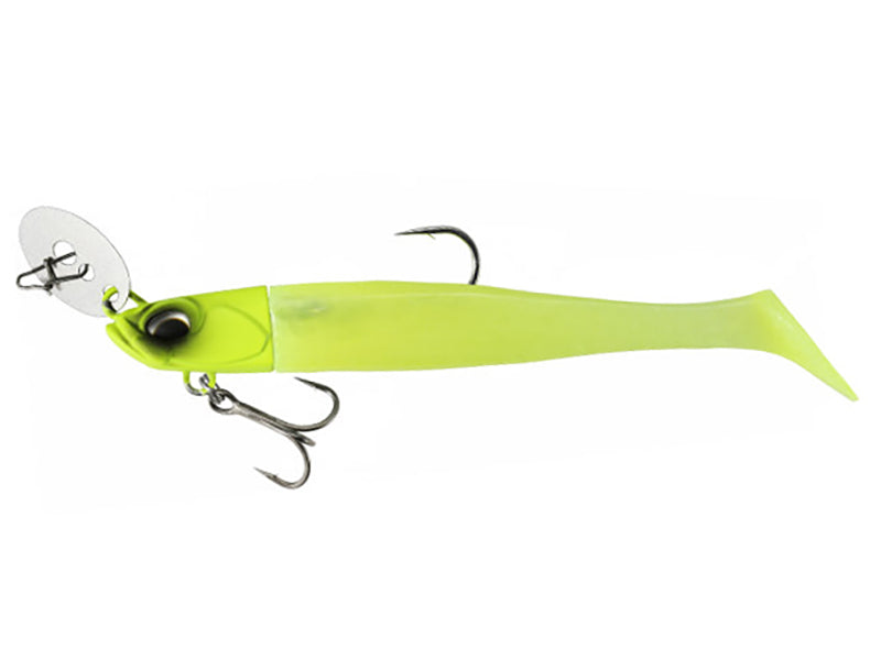 Силиконова примамка с джиг глава Duo BAY RUF CHATTER SHAD - 8.9cm/18.0gr с жълто тяло и тройни куки.