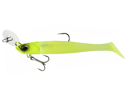 Силиконова примамка с джиг глава Duo BAY RUF CHATTER SHAD - 8.9cm/18.0gr с жълто тяло и тройни куки.