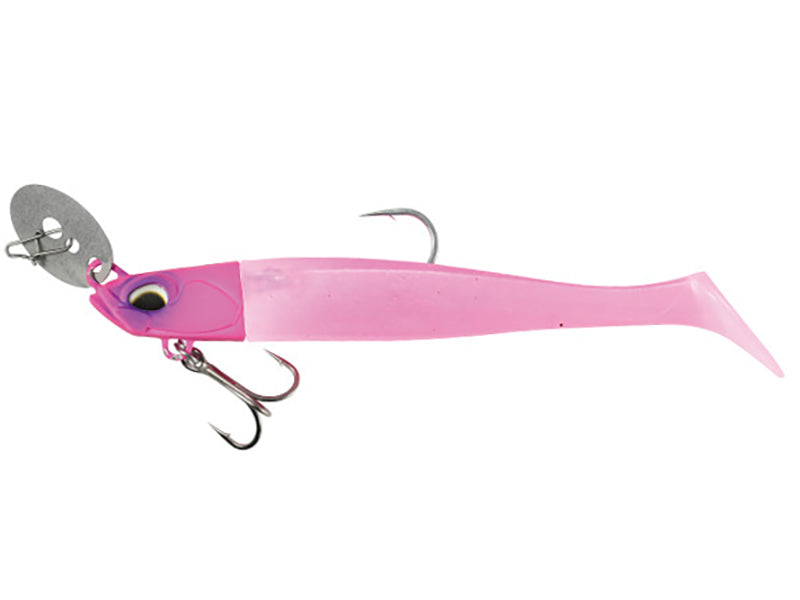 Силиконова примамка с джиг глава Duo BAY RUF CHATTER SHAD - 8.9cm/18.0gr в розов цвят, идеална за риболов.