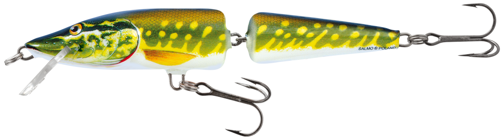 Воблер SALMO Pike Jointed Floating - 13cm/21gr, детализированный воблер PKE с двумя крючками и реалистичным дизайном.