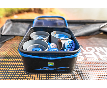 Кутия PRESTON Supera Medium Eva Accessory Case with compartments for organized storage of accessories.