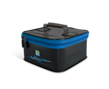 Кутия PRESTON Supera Medium Eva Accessory Case with blue zipper and handle for organization.