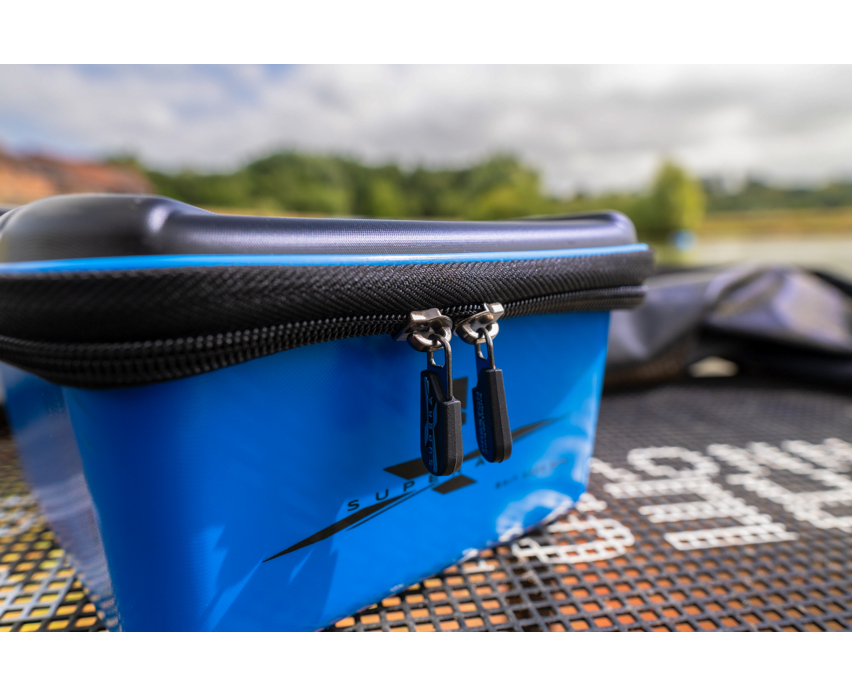 Кутия за стръв PRESTON Supera X Bait Safe Mini with zippers and sleek design.