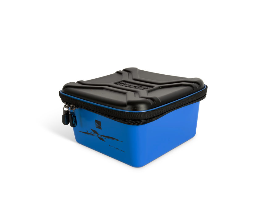 Кутия за стръв PRESTON Supera X Bait Safe Mini in blue color with a secure zipper.