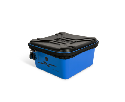 Кутия за стръв PRESTON Supera X Bait Safe Mini in blue color with a secure zipper.