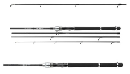 Спининг въдица DAIWA PRO STAFF YAK & BELLY TRAVEL - 2.25m/18-76gr (4 части) подредена на фона.