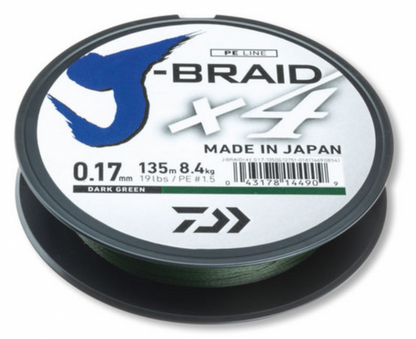 Плетено влакно Daiwa J-BRAID X4 DARK GREEN (тъмно зелено) - 135m