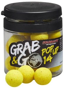 Плуващи топчета STARBAITS POP-UP G&G - SWEET CORN - 14MM в опаковка от 20 гр с флуоресцентен жълт цвят.