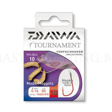 Вързани куки - Daiwa TOURNAMENT Maggot Hooks, опаковка с 10 куки за риболов с бял червей, клас 10.