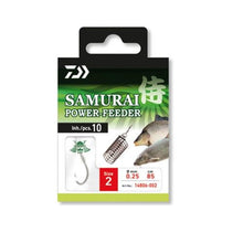 Вързани куки - DAIWA SAMURAI POWER FEEDER HOOKS, размер 2, 10 броя, дебелина 0.25 мм, дължина 85 см.