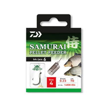 Вързани куки - DAIWA SAMURAI PELLET FEEDER HOOKS, пакетирани куки размер 4, 0.23 мм, 70 см, 6 броя.