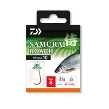 Вързани куки - DAIWA SAMURAI ROACH HOOKS, размер 8, 60 см, 0.18 мм, опаковка от 10 броя.
