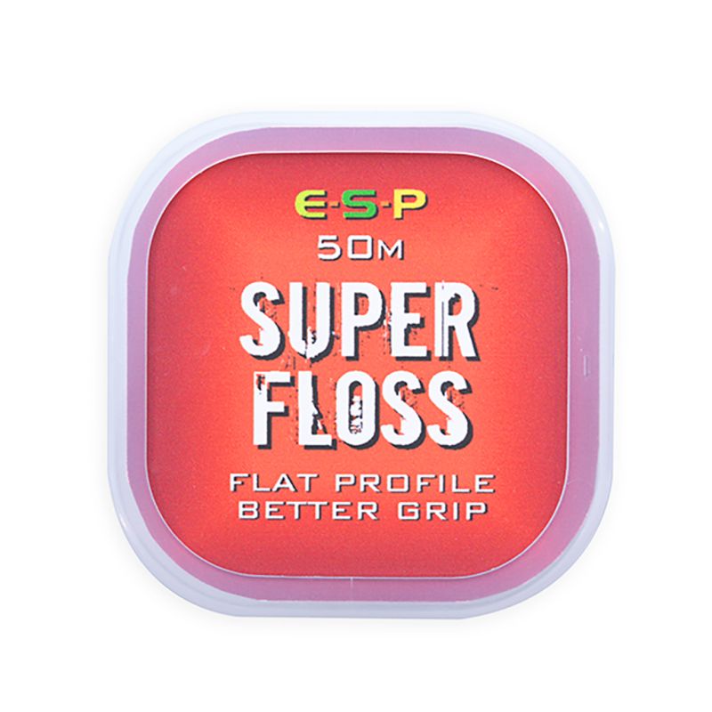 Конец ESP Super Floss - 50м, опаковка с червен дизайн, текст "FLAT PROFILE BETTER GRIP".