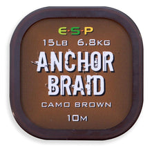 Шарански повод - ESP ANCHOR BRAID CAMO BROWN 10M/20LB packaging with features and specifications.