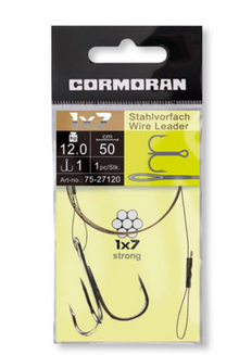 Метален повод с тройка - Cormoran 1x7 Wire Leader / 50 cm в опаковка, предназначен за риболов на хищни риби.