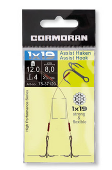 Помощна тройна кука с метален повод за силиконови примамки Cormoran 1x19 Assist Hook, 8cm, 12kg, 2 бр.