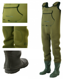 Неопренов Гащеризон DAIWA NEO CHEST WADER RUBBER BOOT с еластичен 4мм неопрен и гумени ботуши.