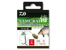 Вързани куки за метод фидер - DAIWA SAMURAI METHOD FEEDER HOOKS, размер 4, опаковка от 6 броя.