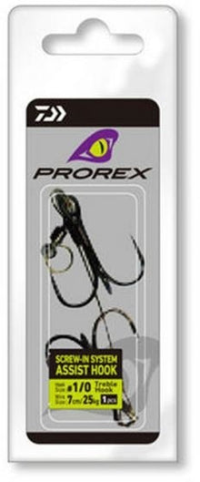 Помощна система от 2 тройни куки DAIWA PROREX SCREW-IN ASSIST HOOK, куки 1/0, тест 25 кг, за примамки 18-30 см.