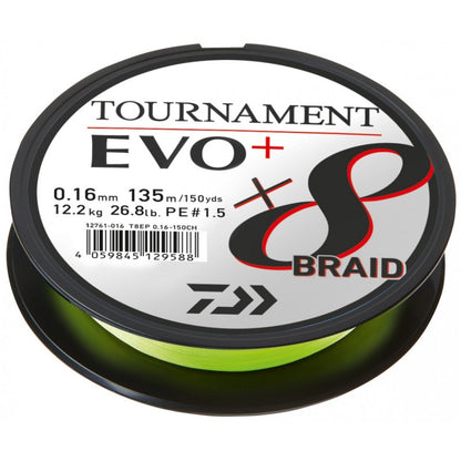 Плетено влакно Daiwa TOURNAMENT X8 BRAID EVO+ CHARTREUSE (жълто) - 135m