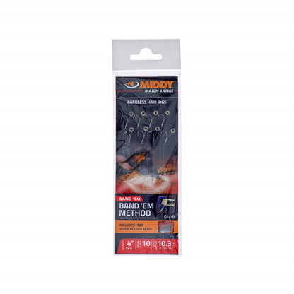 Cârlige legate cu inel pentru pelete MIDDY Band'Em Method Barbless Hair Rigs - 8 buc. în pachet