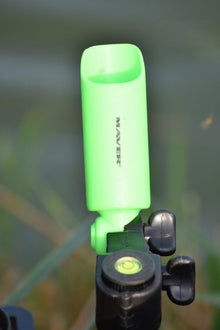 Прикачно Maver Reality Fishing Game Rod Holder in bright green color, mounted for fishing use.