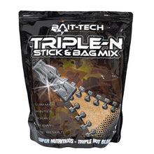 Захранка BAIT-TECH Triple-N Stick & Bag Mix - 1kg в опаковка с информация за хранителния профил.