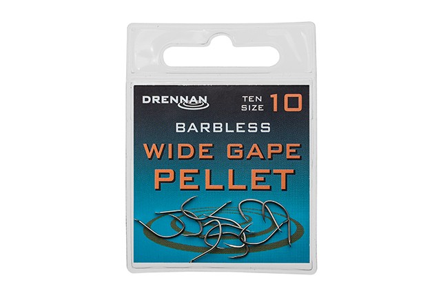 Куки без контра DRENNAN WIDE GAPE PELLET BARBLESS в опаковка от 10 броя, идеални за риболов.