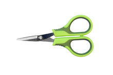 Ножицa за платено влакно - ESP Braid & Mono Scissors в зелен цвят с назъбено остриета за плетени поводи.