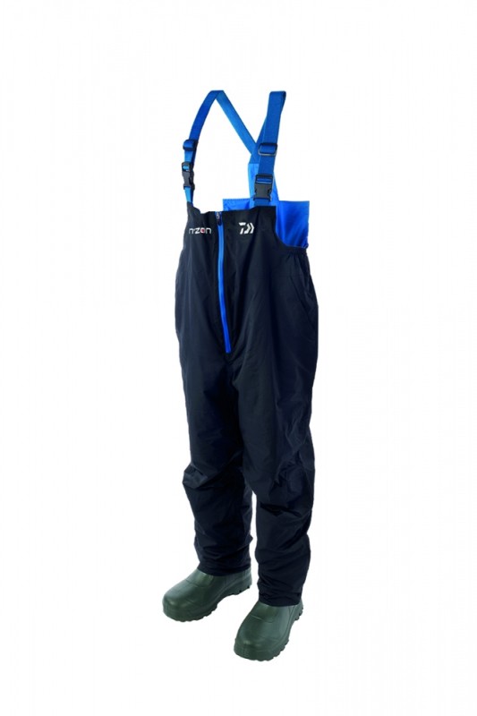 Водоустойчив костюм от 2 части - DAIWA N'ZON RAIN SUIT, гащеризон с еластични презрамки и водоустойчив цип.