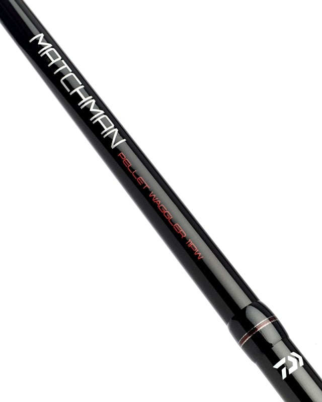Мач въдица - DAIWA MATCHMAN PELLET WAGGLER - 3.35m / 3-15gr, изображение на черен въдица с логото на DAIWA