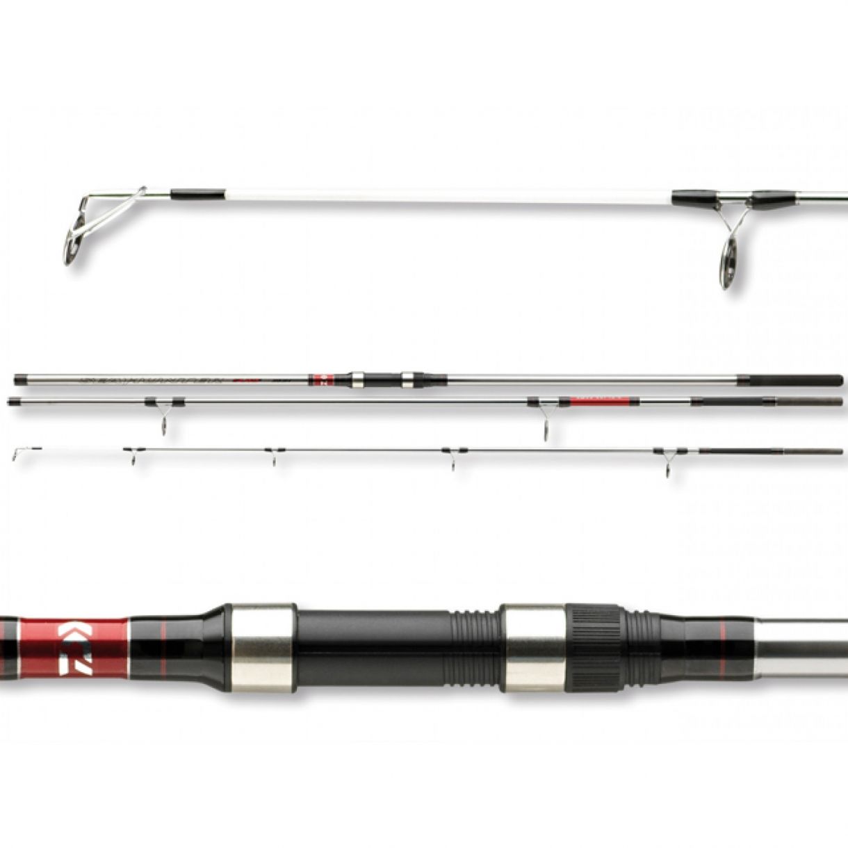 Сърфкастинг въдица DAIWA SEAHUNTER SURF - 3.90m/100-250gr, показваща детайли от конструкцията и дръжката.