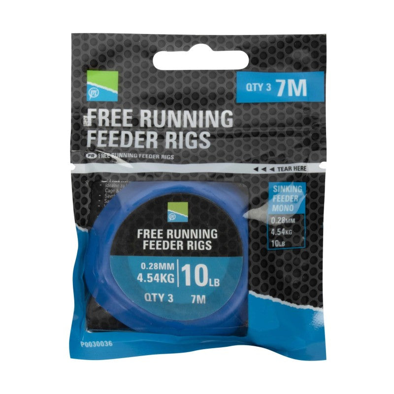 Готови монтажи за фидер риболов PRESTON Free Running Feeder Rigs в опаковка с 3 броя 7 метра.