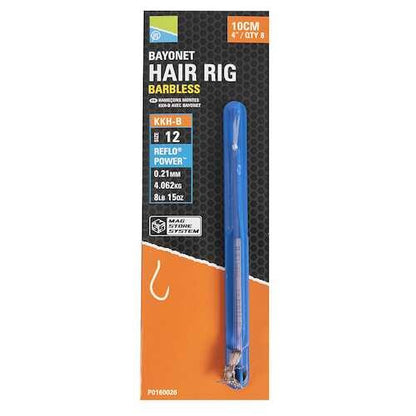 Вързани куки за метод фидер PRESTON KKH-BARBLESS BAYONET HAIR RIG - 10cm / 8 бр в опаковка.