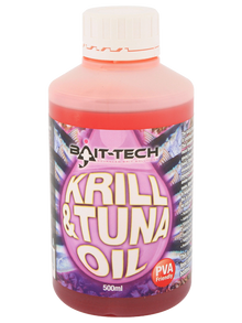 Течен ароматизатор BAIT-TECH Krill & Tuna Oil - 500ml бутилка с ароматизатор за риболов, PVA friendly.