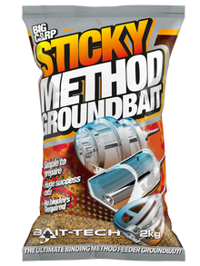 Захранка BAIT-TECH Sticky Method Groundbait - 2kg, идеална за метод фидер риболов с висока успеваемост.