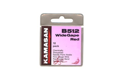 Куки - Kamasan B512 Wide Gape Red - опаковка от 10 броя с химически заточени куки.