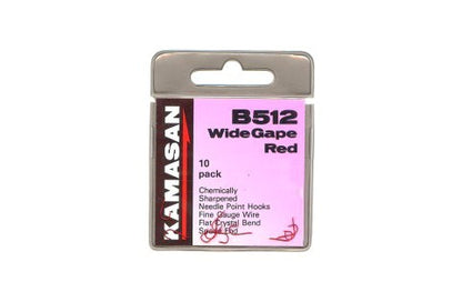 Куки - Kamasan B512 Wide Gape Red - опаковка от 10 броя с химически заточени куки.