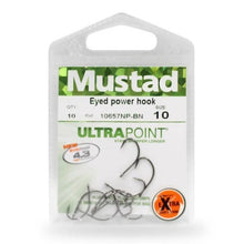 Куки Mustad Eyed Power Hooks - 10 бр в опаковка с технология 4.3 UltraPoint, осигурявайки остри и здрави куки.