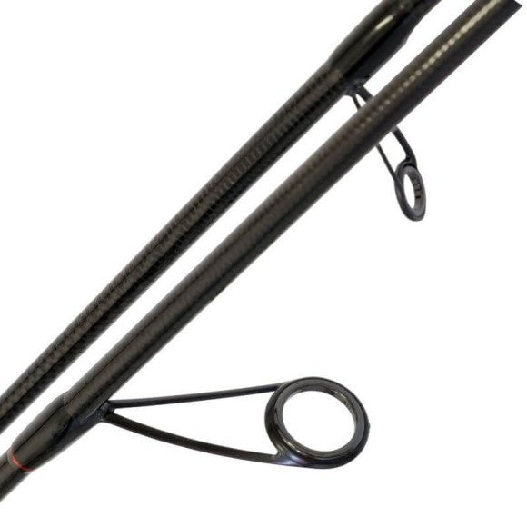 Спининг въдица NOMURA HIRO WISE CAMOU - 2.40m/5-28gr, детайли на черен риболовен прът с водачи