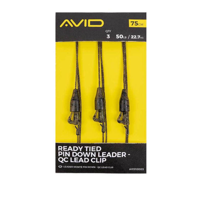 Готов шаранджйски монтаж -  AVID READY TIED PIN DOWN LEADER - QC LEAD CLIP с 3 бр олово 50 lbs и дължина 75 см.