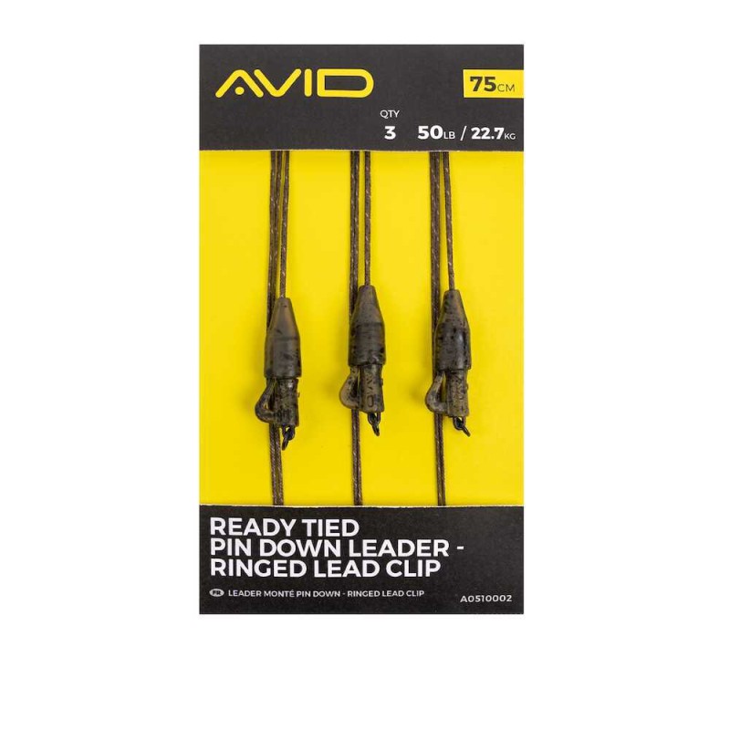 Готов шаранджийски монтаж -  AVID READY TIED PIN DOWN LEADER - RINGED LEAD CLIP, 3 броя по 75 см.