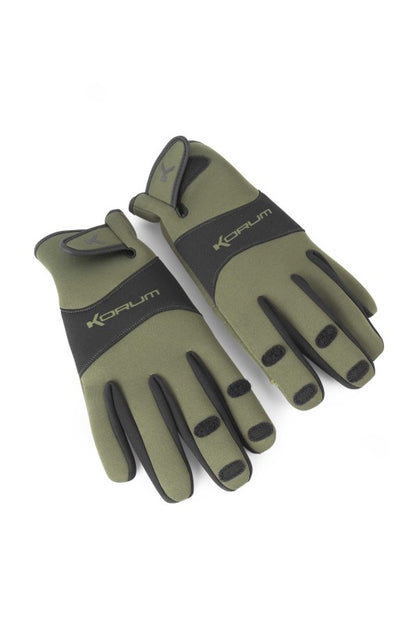 Неопренови ръкавици KORUM Neoteric Gloves в зелено, идеални за риболов при студено време.