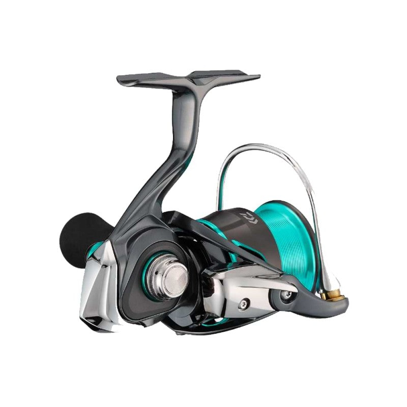 Макара с преден аванс DAIWA 21 EMERALDAS AIR LT - FC 2500S в черен и син цвят с усъвършенстван дизайн.