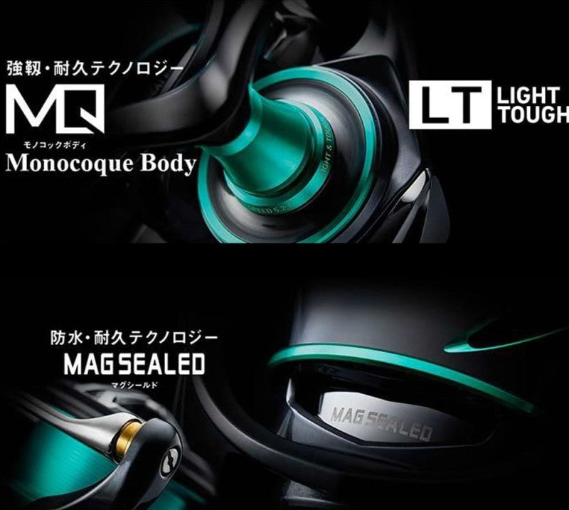 Макара с преден аванс DAIWA 21 EMERALDAS AIR LT - FC 2500S, изображение на Monocoque и MAG SEALED технологии.