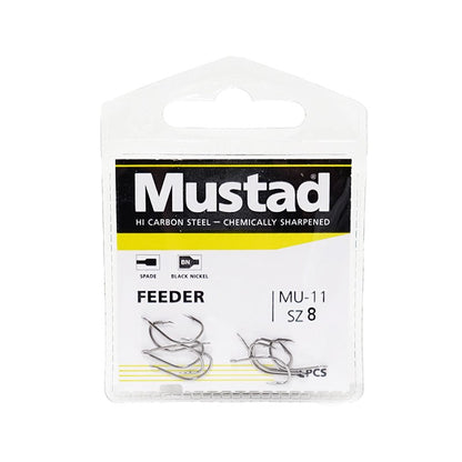 Куки Mustad Feeder Spade Barbed Nickel - 10 бр в опаковка, пакетиран продукт с високо качество за риболов.