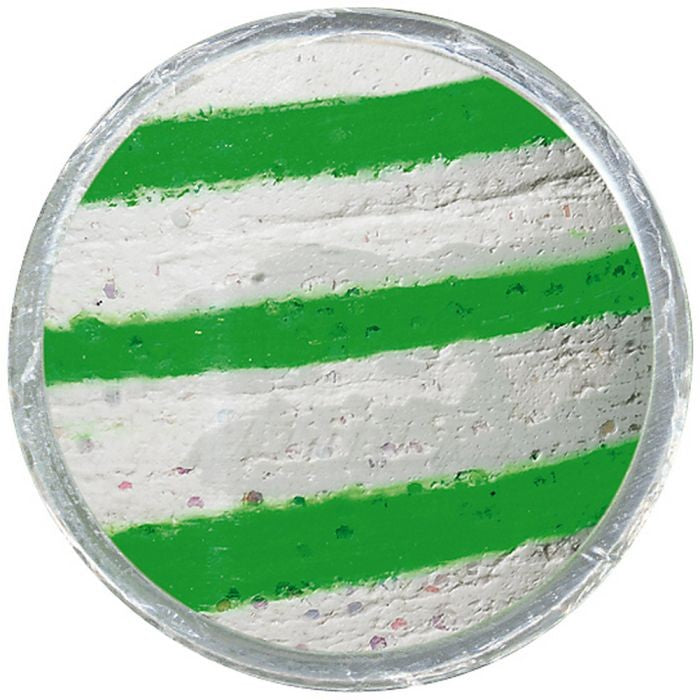 Паста Berkley PB - Glow/Green/White в кръгла опаковка с бяло и зелено флуоресцентно покритие.