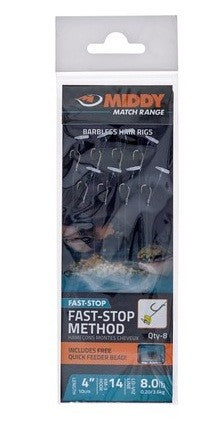 Вързани куки с бърз стопер MIDDY Fast-Stop Method Hair Rigs No 14 - 8 бр в пакет - комплект с риболовни куки