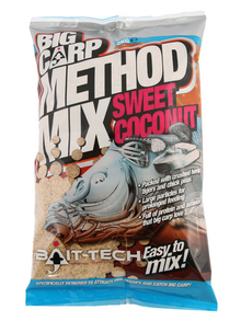 Захранка BAIT-TECH Big Carp Method Mix SWEET COCONUT - 2kg packaging showing fishing bait for big carp.