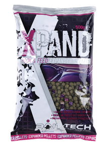 Експандер пелети BAIT-TECH Xpand Pellets - 500gr in packaging showing the product features.